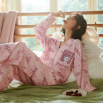 Herbst Winter Pyjamas Set für Frauen Kawaii Druck Nachtwäsche Anzug für Mädchen Mode Restlong Ärmel V-Ausschnitt Frau Pyjamas Set.
