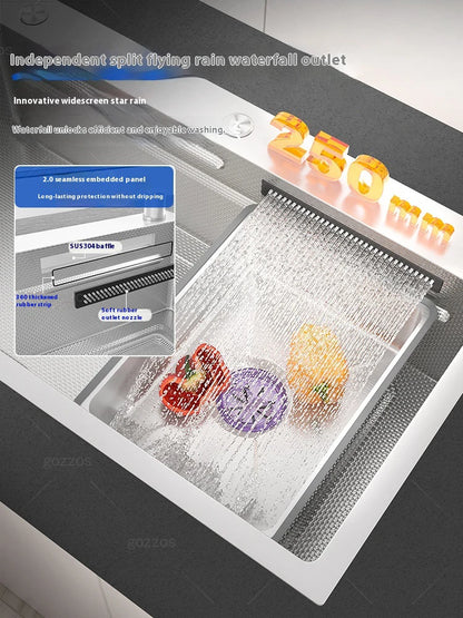 Stainless Steel Waterfall Kitchen Sink Multifunctional Scratch Resistant Wash Vegetables Basin Household Large Single Slot