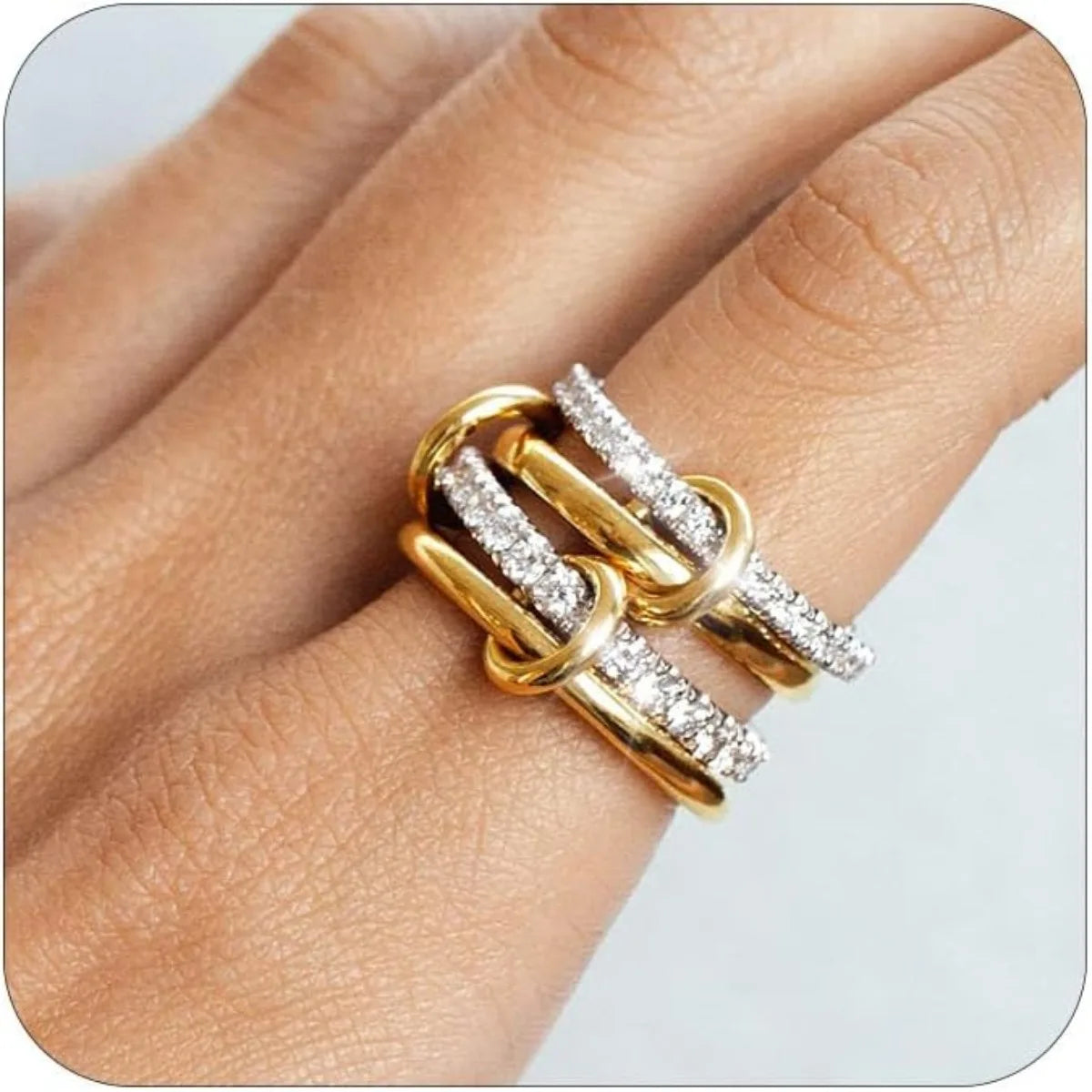 A Niche Two-Color Four-Ring Copper Jewelry Ring, Hypoallergenic, Ins Style, Stacking Artifact, Suitable For Young Women.
