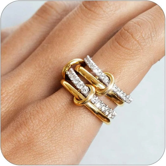 A Niche Two-Color Four-Ring Copper Jewelry Ring, Hypoallergenic, Ins Style, Stacking Artifact, Suitable For Young Women.