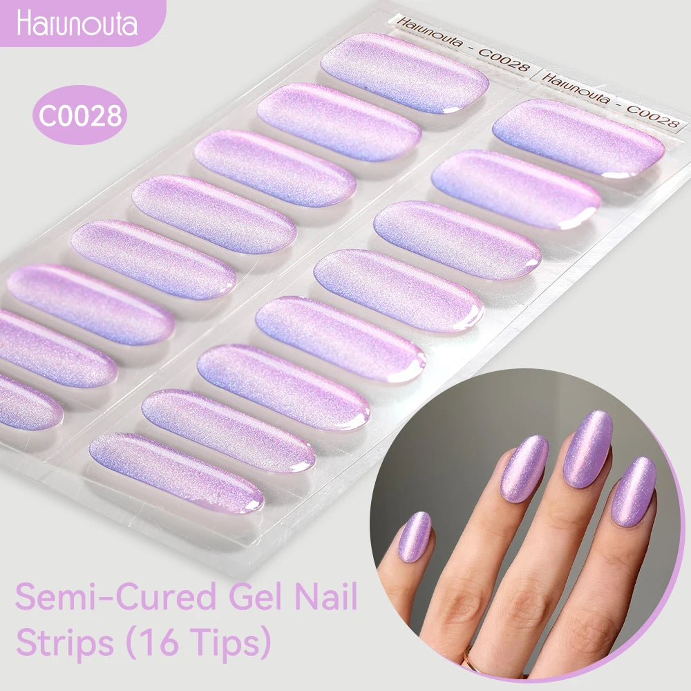 Harunouta Gradient Semi Cured Gel Nail Sticker Long-Lasting UV Nail Sticker UV/LED Extension Gel Nail Foil Gel Polish Full Cover