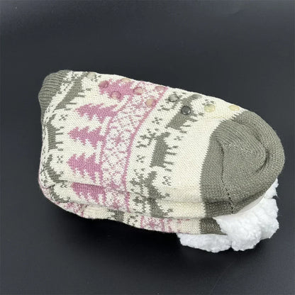 Fuzzy Fluffy Sock Women Winter Christmas Gift Warm Plush Non slip Home Sleeping Soft Female Floor Thermal Slipper Sock Snowflake.