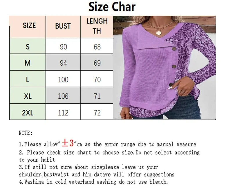 4 Color Blocked Button Long Sleeved Blouse Irregular Collar Women's Casual T-shirt Street Fashion Daily Autumn Top.