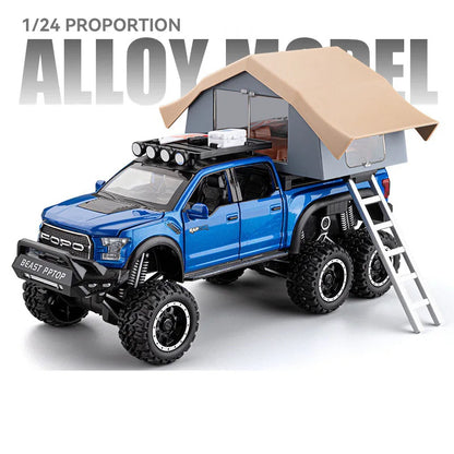 1/24 Scale Raptor F150 Alloy Cars Models Toys 6 Doors Opened Camping RV Diecast Model Light Sound Vehicle for Boys Birthday Gift.