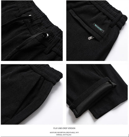 Elastic Waist Casual Pants Men Joggers Loose Fit Straight Pants Spring Autumn Male Trousers Large Size Black Grey.