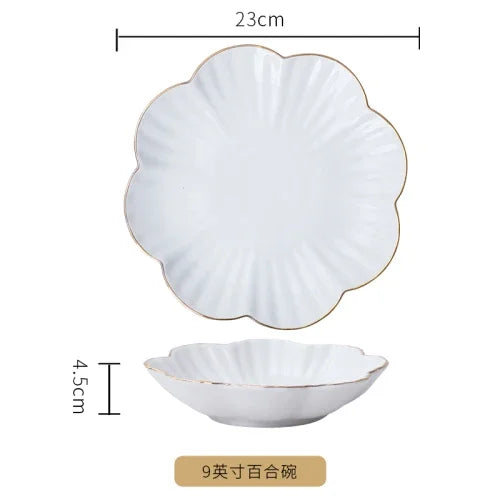 European Golden edged ceramic plate creative home serving plate special-shaped ceramic cutlery dinner plates fruit snack plates