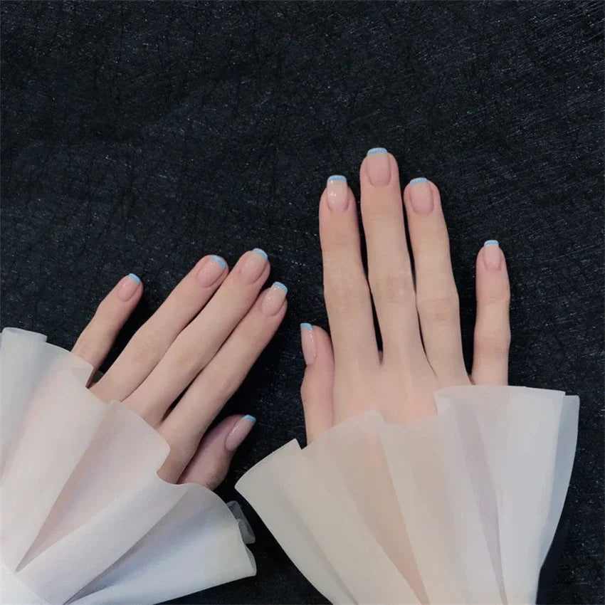 24Pcs/Set White Peach Oolong Gentle French Press on Nail Blush Halo Short Frosted Wearing False Nails Removable Fake Nail Art