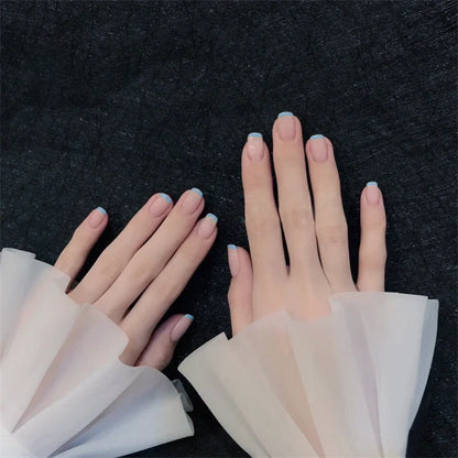 24Pcs/Set White Peach Oolong Gentle French Press on Nail Blush Halo Short Frosted Wearing False Nails Removable Fake Nail Art