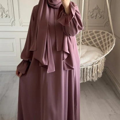 2024 Spring Muslim Modest Dress for Women Eid Arabic Femme Hijab Abaya Dubai 2 Pieces Islamic Long Sleeve Turkey Robe clothing.