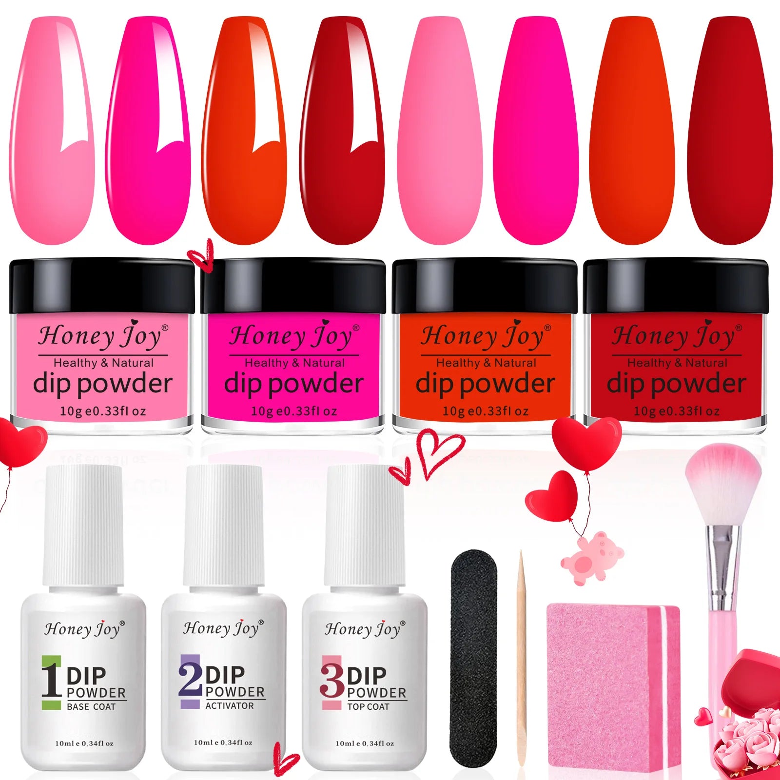 Dip Nails Powder Kit Acrylic Dipping Powder Set with Base Top Coat Activator for French Nail Art Manicure Salon DIY Gift No UV.