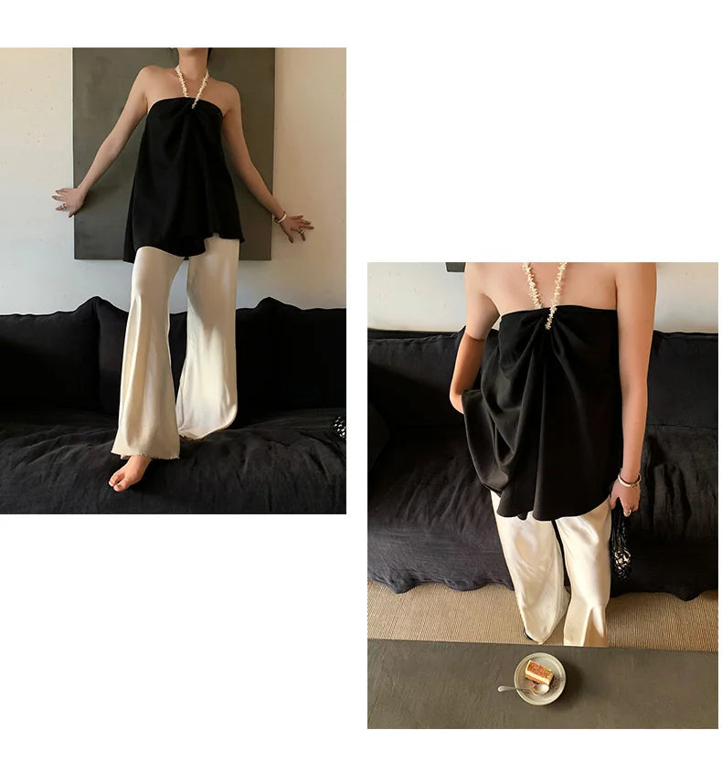 Satin Wide Leg Pants Long Floor Casual Pants Women's Summer.