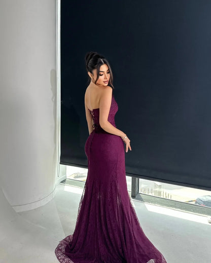 Sansa maßgeschneiderte trägerlose, ärmellose Meerjungfrau-Abschlussballkleider, bodenlang, mit Schnürung, فستان • Na__ Julie – Partykleider mit seitlichem, hohem Schlitz | H&D Shop