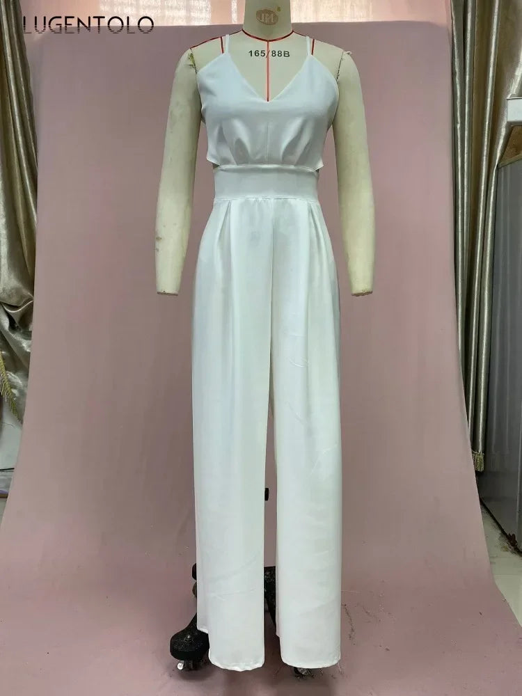 Women Sexy Jumpsuits Backless V-neck Spaghetti Strap Lace-up New Summer Sleeveless Elegant Street Wide-leg Pants Long Rompers.