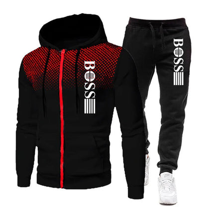 2025 New Men's zippered hoodie + Casual Pants Set for Autumn and Winter fashion Fitness and Warm sportswear Two-piece set.