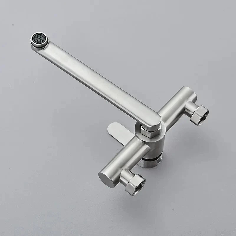 Kitchen Faucets Stainless Steel Wall Mounted Dual Hole Bathroom 360 Rotate Basin Faucet Cold Hot Water Mixer Taps With spray gun