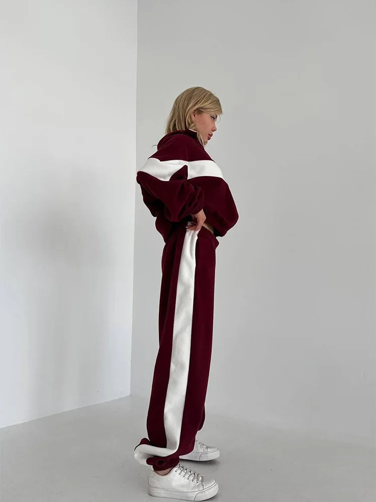 Women's Ready Zip Front Set Street Style Lightweight Hoodie & Pants Two Piece Sports Casual Fashion Loose Outdoor Outfit.