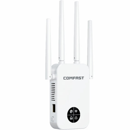 Comfast 1200Mbps Wifi Repeater 2.4/5G Dual-band Wireless WIFI Extender Smart Screen Home Router 4 Antennas WPS/RESET EU Plug.