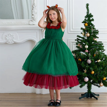 Mädchen Rot Grün Weihnachten Ballkleid Kinder Hochzeit Ball Party Abendkleid Prinzessin Vestido Kinder Karneval Leistung Kleidung.