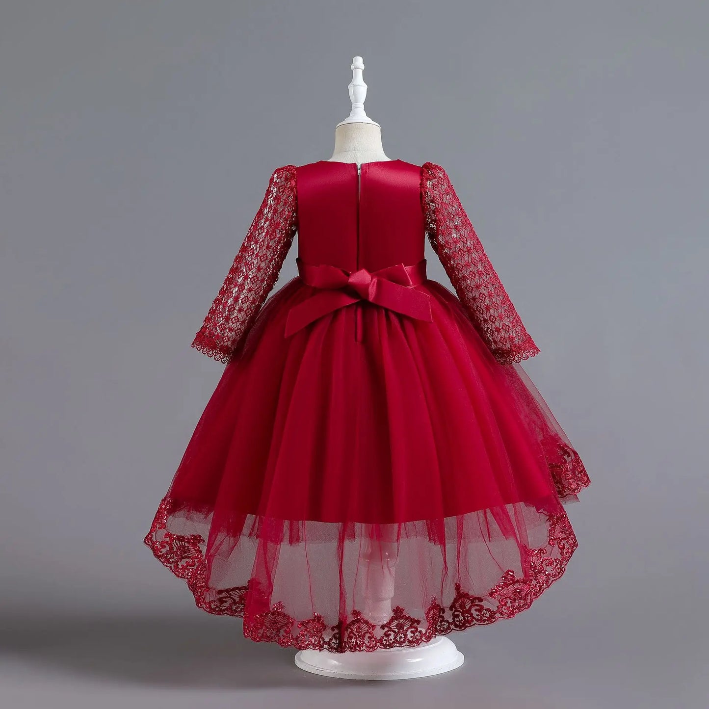 Party-Tüll-Kleider für Mädchen, langärmelig, Spitze, Perlen, nachgestelltes Prinzessinnenkleid für Kinder, Hochzeit, Geburtstag, Performance, Abendkleid.