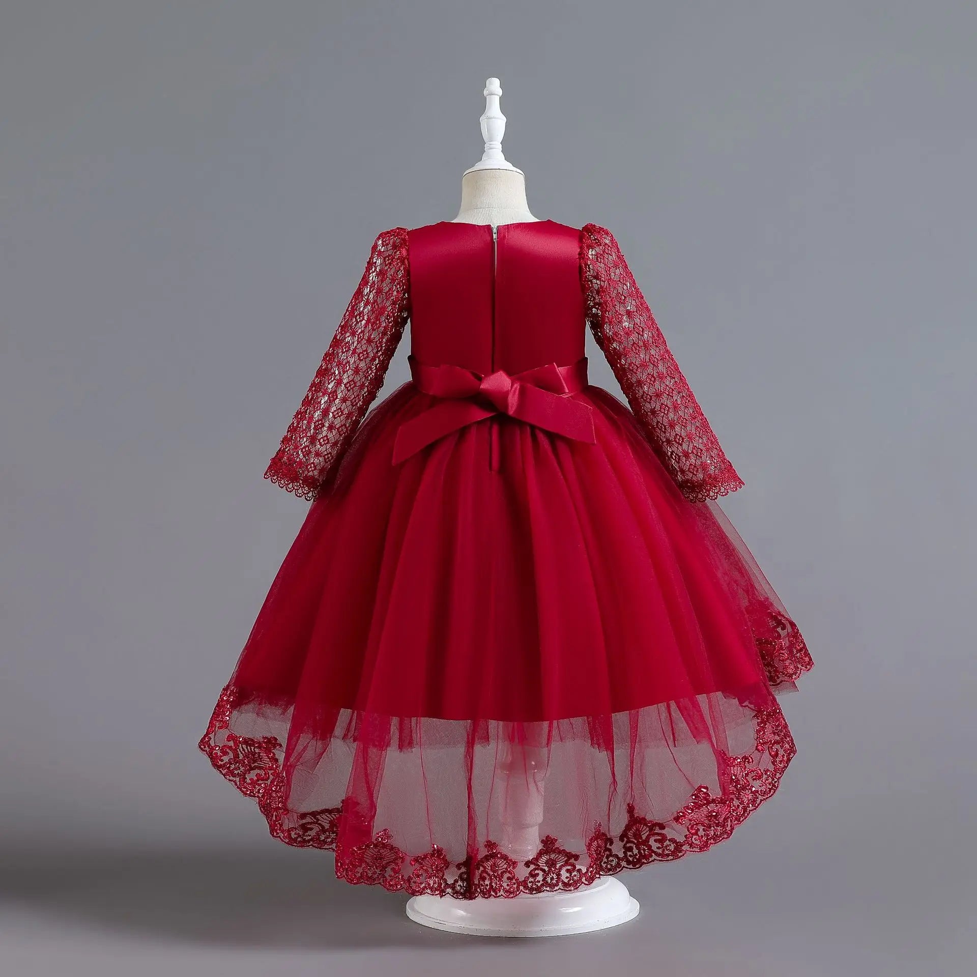 Party-Tüll-Kleider für Mädchen, langärmelig, Spitze, Perlen, nachgestelltes Prinzessinnenkleid für Kinder, Hochzeit, Geburtstag, Performance, Abendkleid.