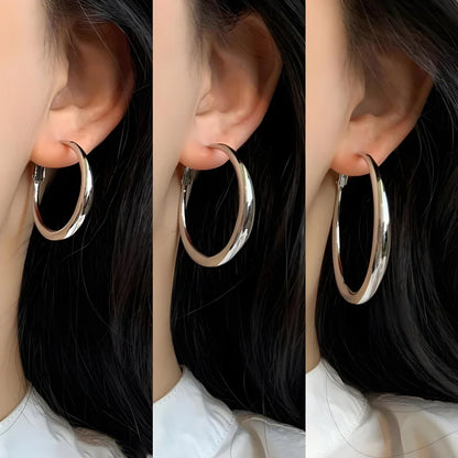 New Fashion 316L Stainless Steel Metal Big Circle Hoop Earrings For Women Exaggerated  C-Shaped Round Earrings Jewelry Gifts.