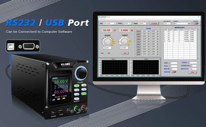 KUAIQU Programmable RS232 Communication DC Power Supply 30V 10A, Adjustable Laboratory Power Supply 60V 5A, 120V 3A, Edit Stored.