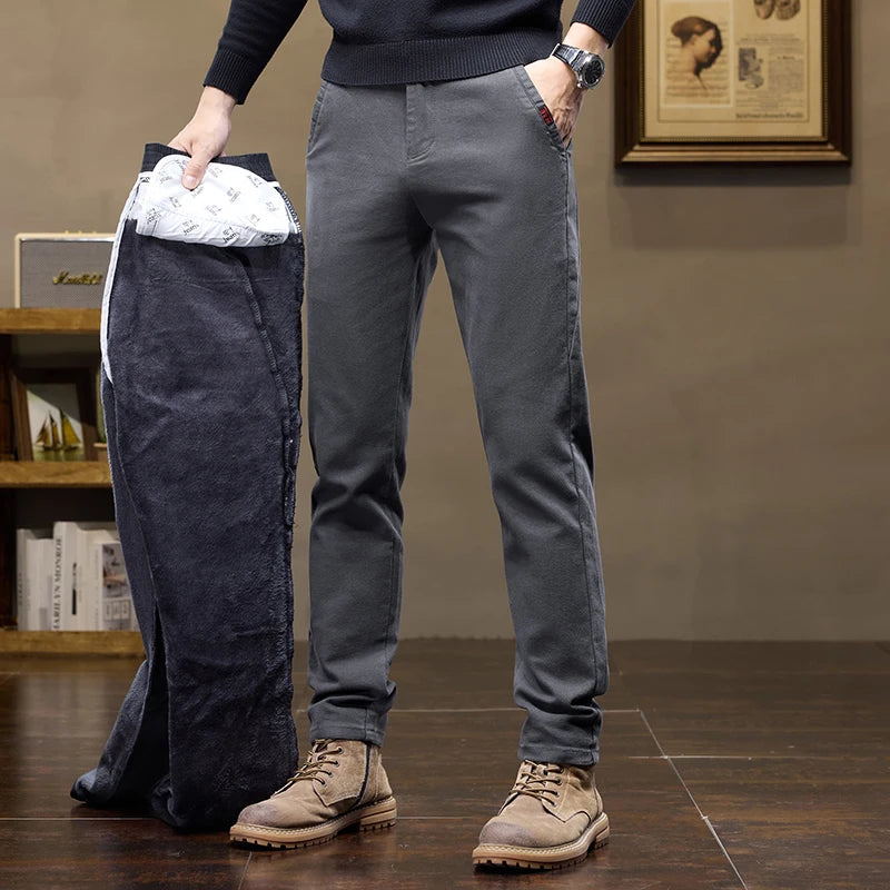 Warm Fleece Pants Winter Man Cowboy Man Thermal Fleece Lined Korean Fashion Slim Thicken Plush Wool Boot Cut Jeans Men.