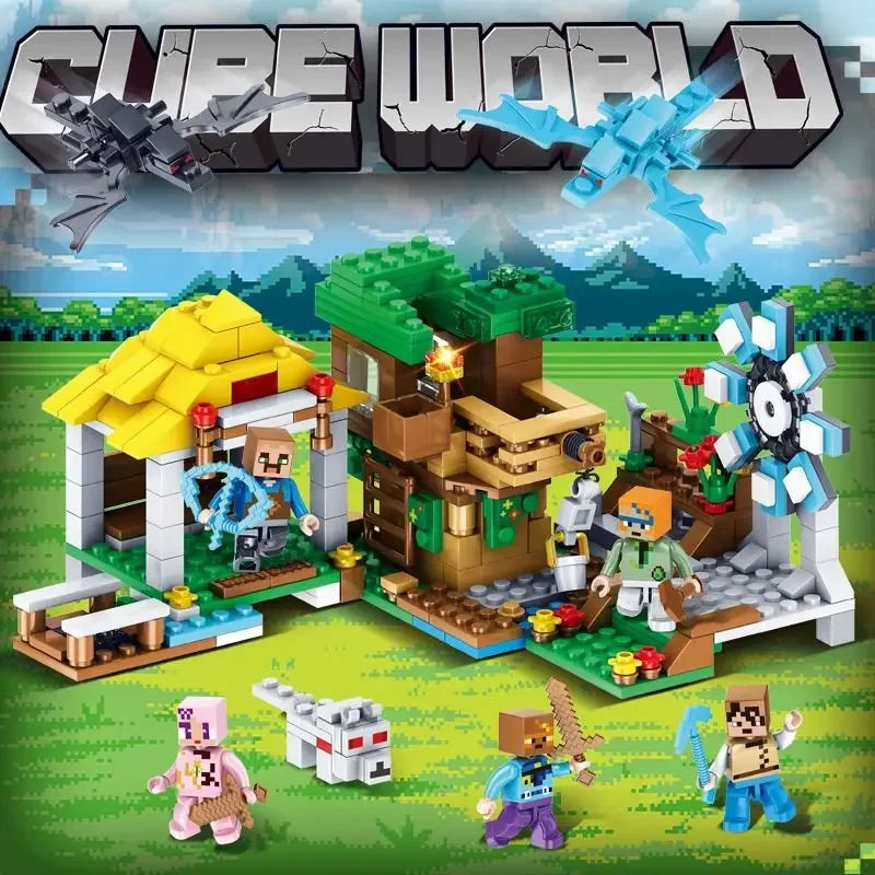 Children's Puzzle Building Block Toys, Village Slides, Caves, Mines, Horse Cities, Cats, Leopards, Jungles, Educational Toy For.