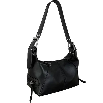 Underarm bag cool pull girl niche design shoulder bag retro leather zipper handbag.