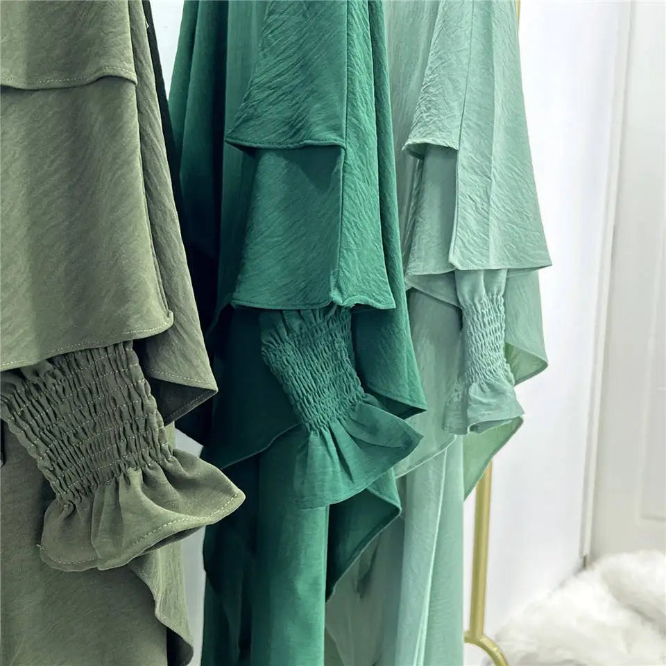 Jilbab Prayer Clothes Women Ramadan Islamic Jilbeb 2 Piece Set Dubai Turkish Modest Outfit Layered Khimar Scarf Hijab+Long Dress.