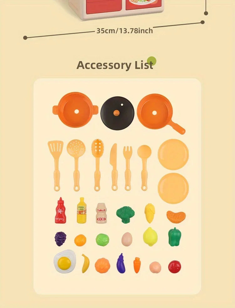 Children Realistic Simulation Kitchen Play Cooking Toys Set Simulation Table Utensils Light Sound Gift for Girls Boys Age Over 3.