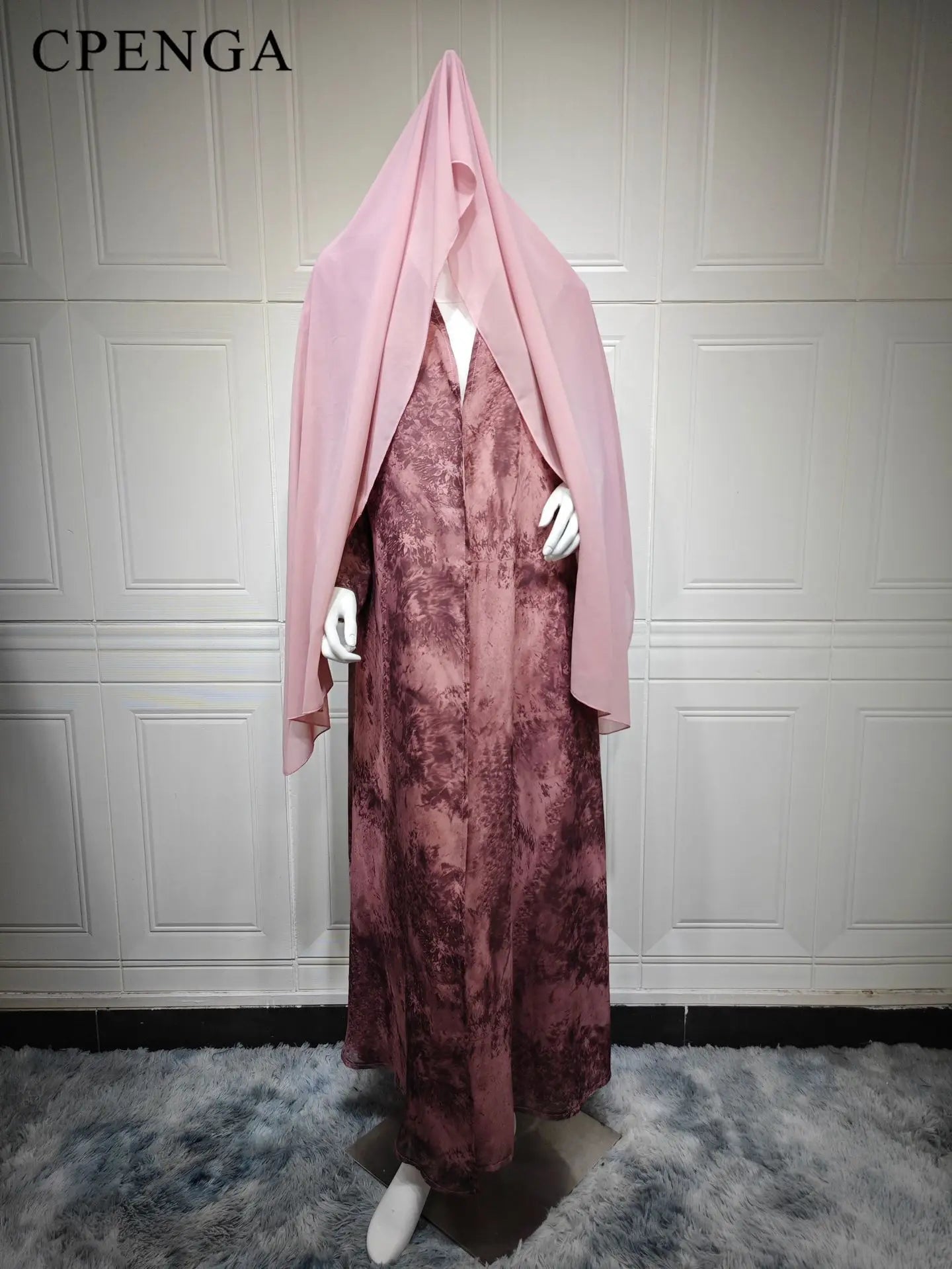 2025 sommer Arabisch Frauen Muslimische Kleidung Ramadan Dubai Offene Abaya Kleid mit Hijab Islam Gedruckt Chiffon 2 Stück Outfit.