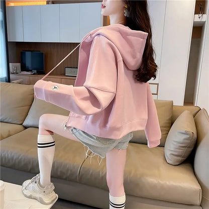Hoodies Sweatshirt for Women Cropped Full Zip Up 2025 Trend 2000s Y2k Style Dropshiping Matching with Zipper Woman Hooded Tops.