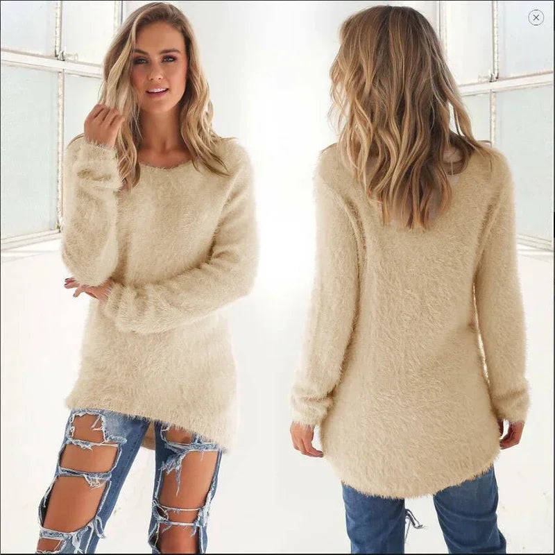 Frauen warmen Pullover einfarbig o Hals lose Baumwolle gestrickt Pullover langen Pullover lässig übergroße Bluse Damen Hipster Kleidung