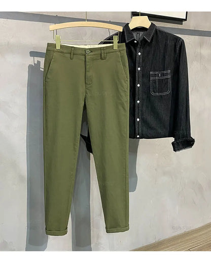 97%Cotton Autumn Winter Casual Pants Men Business Fashion Classic Solid Color Stretch Straigh Grey Khaki Brand Trousers Male 38.