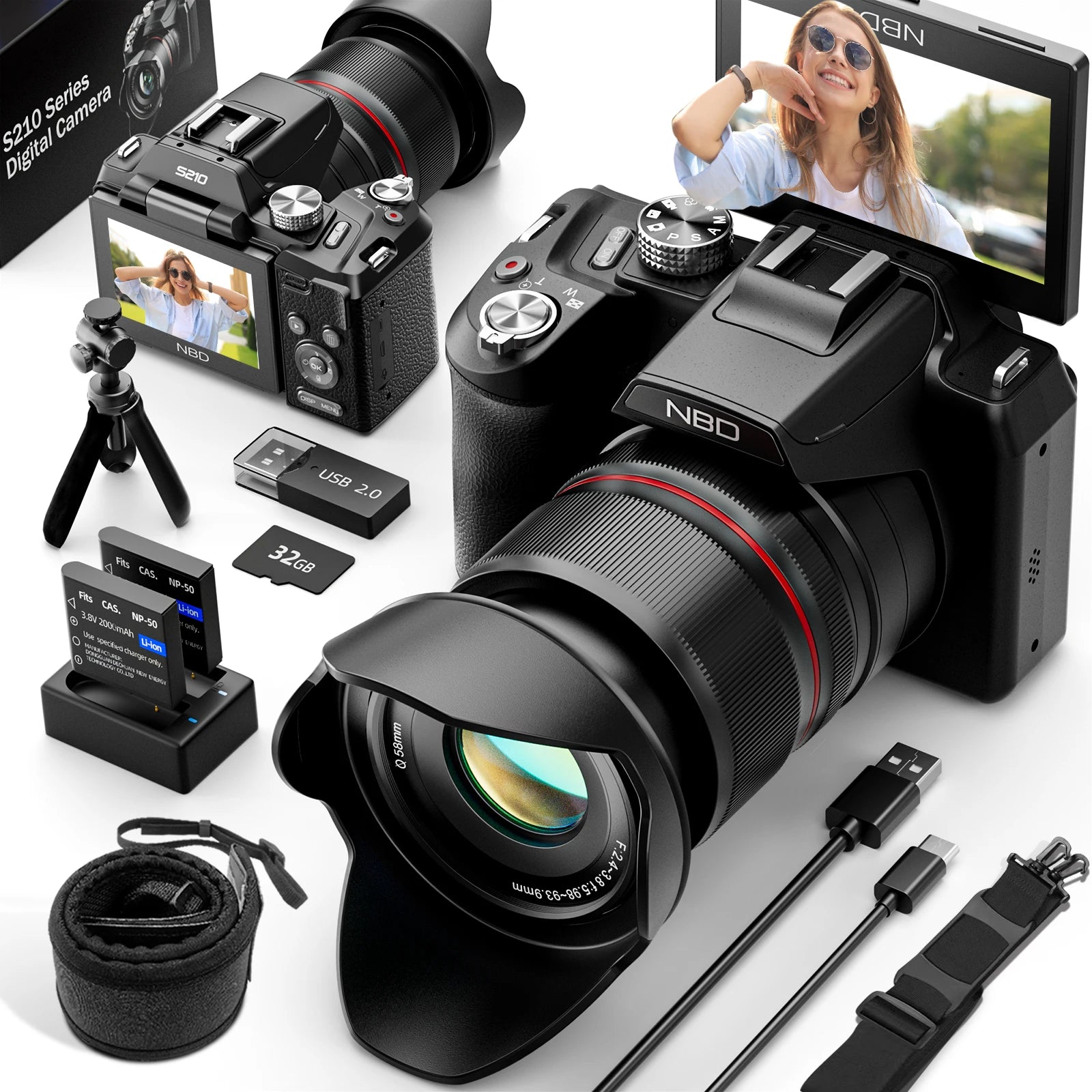 NBD 5K&64MP Digital Cameras For Photography, 16X Optical Zoom Camera With WiFi & App Control, Vlogging Camera With Auto Focus.