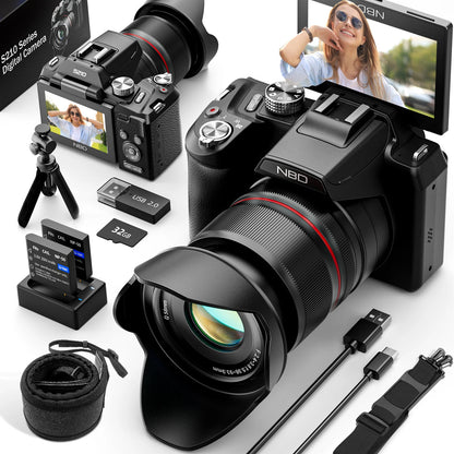 NBD 64MP Digital Cameras for Photography, 16X Optical Zoom Camera with WiFi & App Control, Vlogging Camera with 180°Flipable Scr.