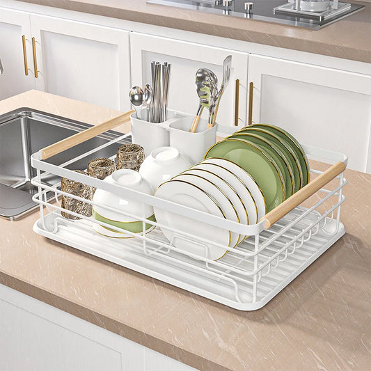Countertop Kitchen Single-layer Plate Shelf Drain Bowl Rack Multi-functional Tableware Metal Storage Rack.