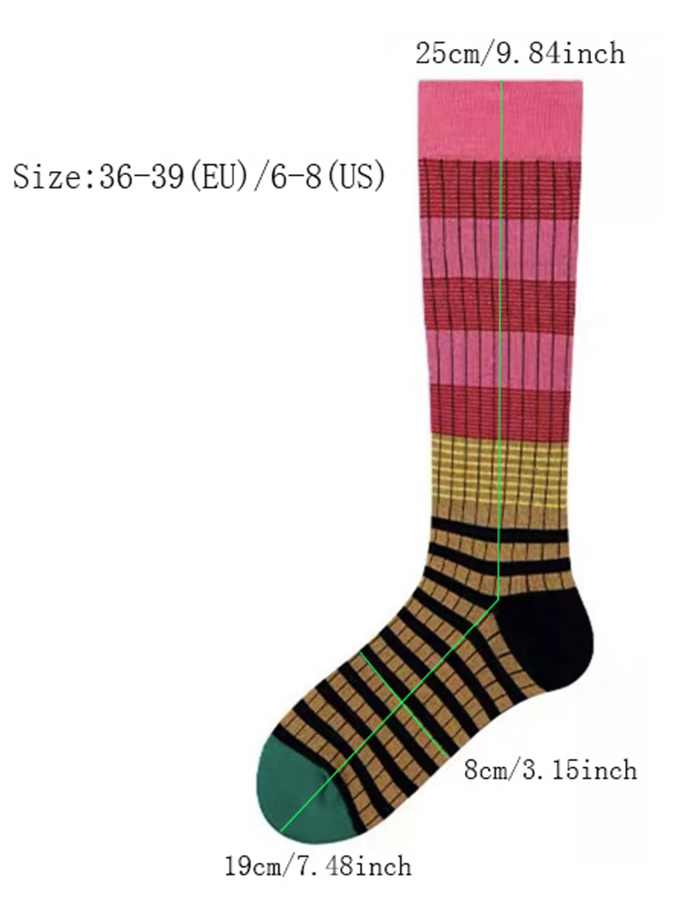 1 Pair Korean Style Women's Calf Socks Fashion Rainbow Stripes Socks Outdoor Sport Cycling Vintage Harajuku Middle Tube Long.