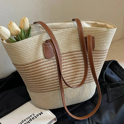 Straw bag bag women's summer inswind 2024 new beach seaside outdoor travel vacation large capacity shoulder bag.