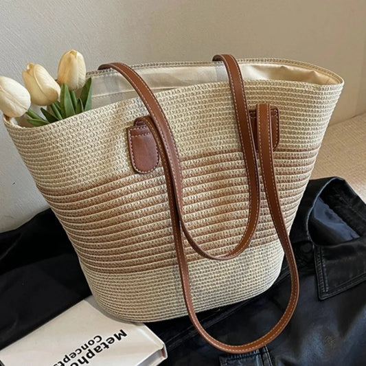 Straw bag bag women's summer inswind 2024 new beach seaside outdoor travel vacation large capacity shoulder bag.