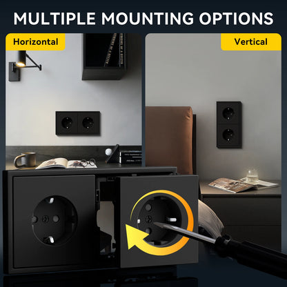 BSEED Einzel-EU-Steckdose, doppelwandige Steckdosen, dreifache Steckdosen, Kunststoffrahmen, 16 A, 80/150/220 mm Größe.