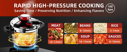 KITCHJOY 3in1 Stainless Steel Pressure Cooker 6L 8L 10L 12L Pressure Canner Induction Compatible Glass Lid Steamer Rack Included