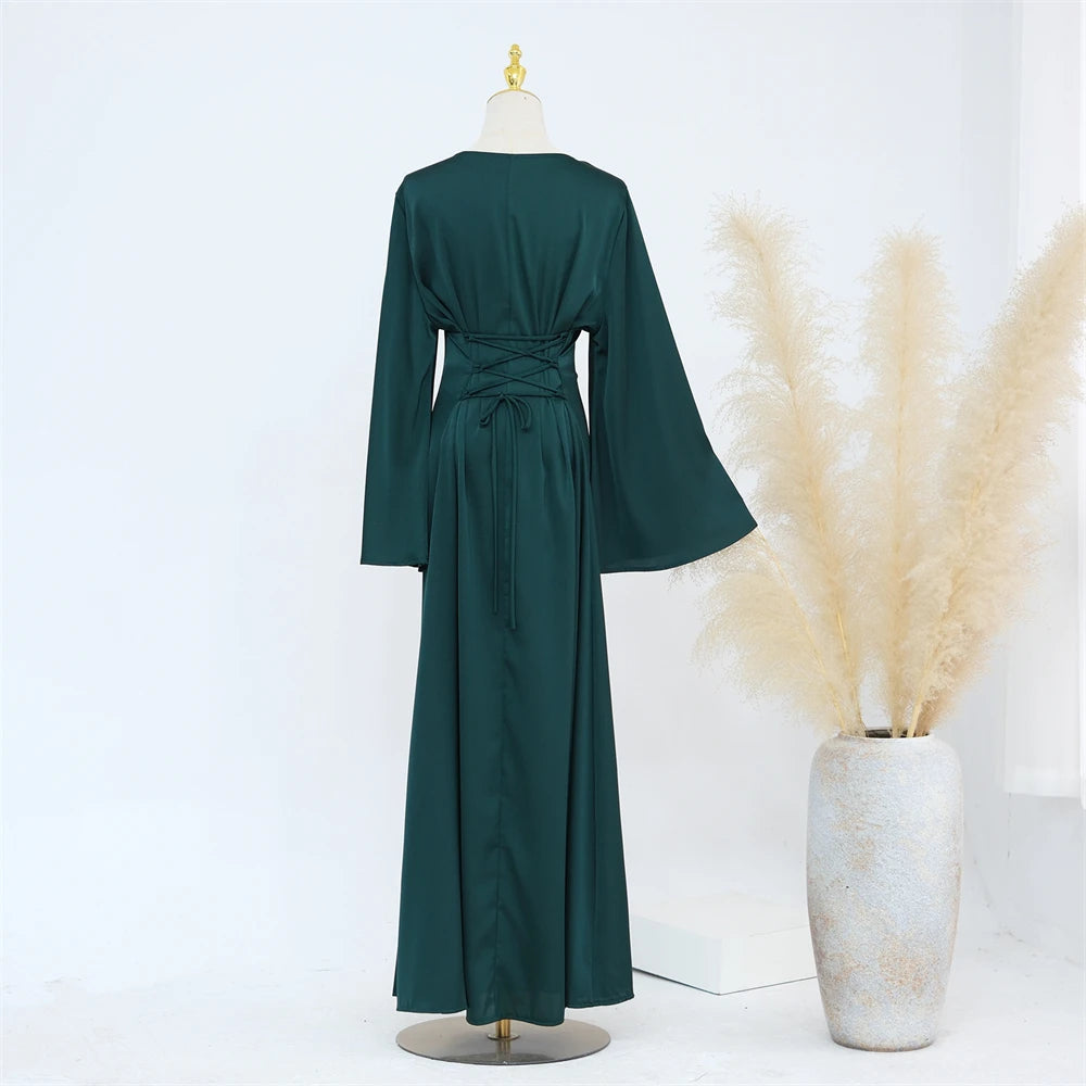 Ramadan Satin 2 Piece Abaya Modest Muslim Sets Kebaya African Dresses For Women Robe Femme Musulmane Caftan Marocain Vestidos