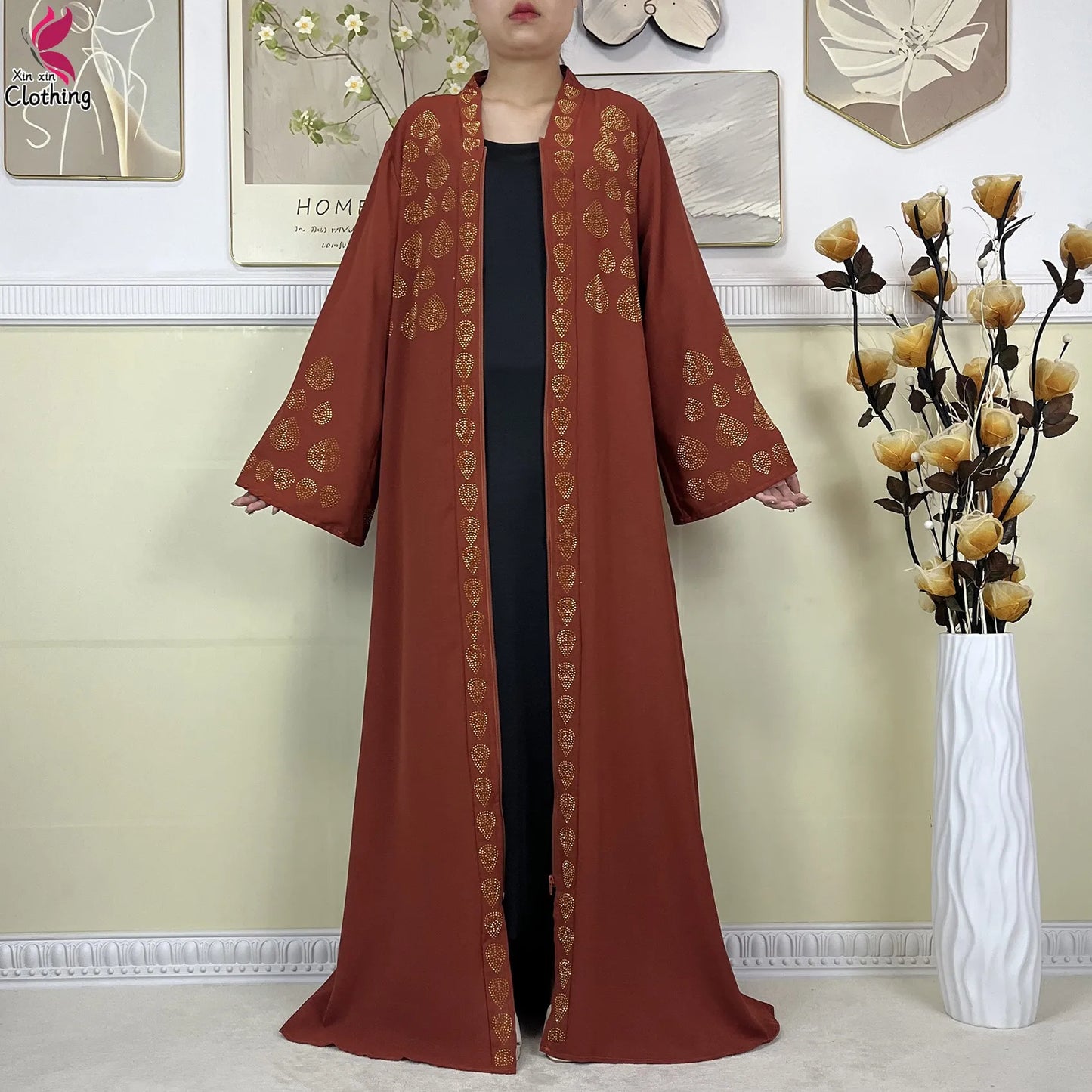 New Style Women Muslim Dress Chiffon Open Abaya 2024 Dubai Women Elegant Dress Islamic Clothing Zipper Cardigan Abaya With Scarf.