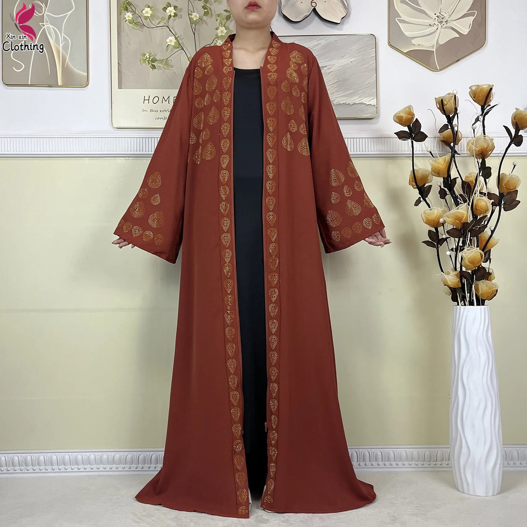 New Style Women Muslim Dress Chiffon Open Abaya 2024 Dubai Women Elegant Dress Islamic Clothing Zipper Cardigan Abaya With Scarf.