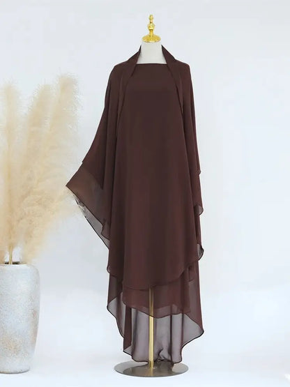 Eid Chiffon Gray Black White Khimar Abaya Dubai Luxury Islam Muslim Hijab Dresses For Women Jilbab Kebaya Niqab Musulmane Femme