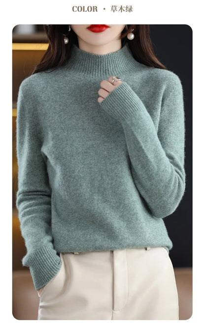 Herbst Winter Frauen Pullover Koreanische Mode Warme Bodenbildung Shirts Halb Hohe Kragen Grundlegende Strickwaren Solide Langarm Pullover.