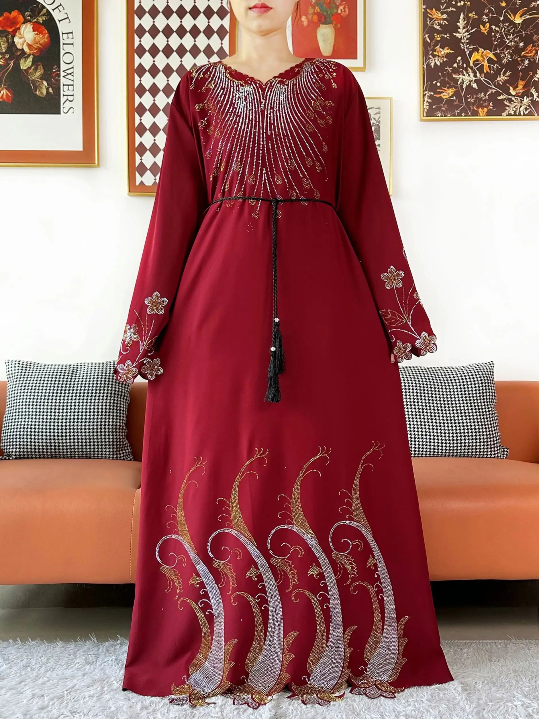 2025Fashion Dubai Diamond Muslim Women Modest Dress Elegant Arabic Femme Hijab Long Sleeve Chiffon Abaya Islamic Turkey Clothing.