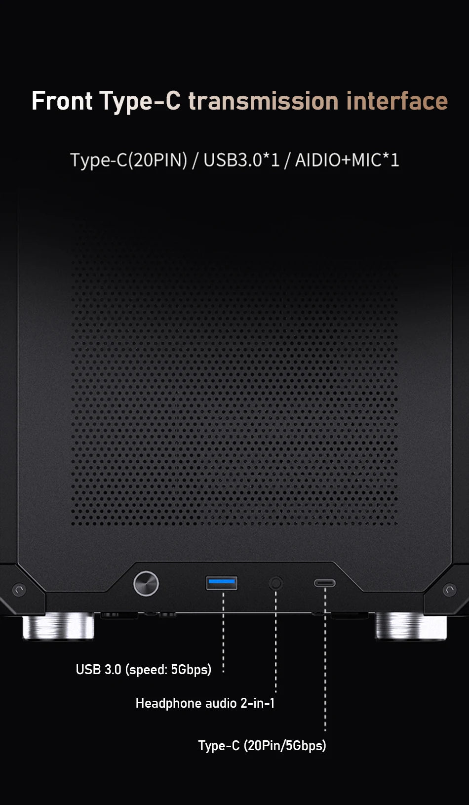 JONSBO C6 MAX Desktop M-ATX Case Type-c Side Transparent Handheld Portable Computer Small Chassis ATX Power Supply.